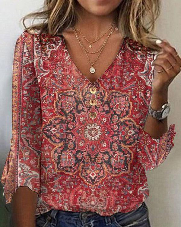 Arabella | Red Print Classic Top