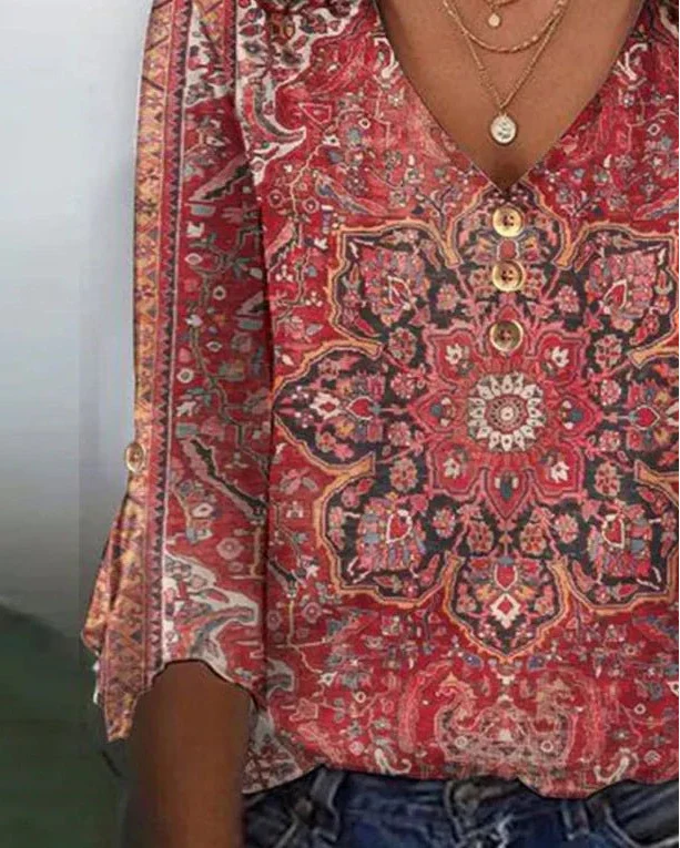 Arabella | Red Print Classic Top