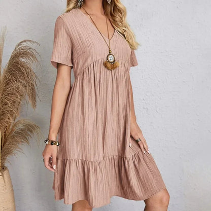 Summer V-Neck Peplum Ruffle Dress